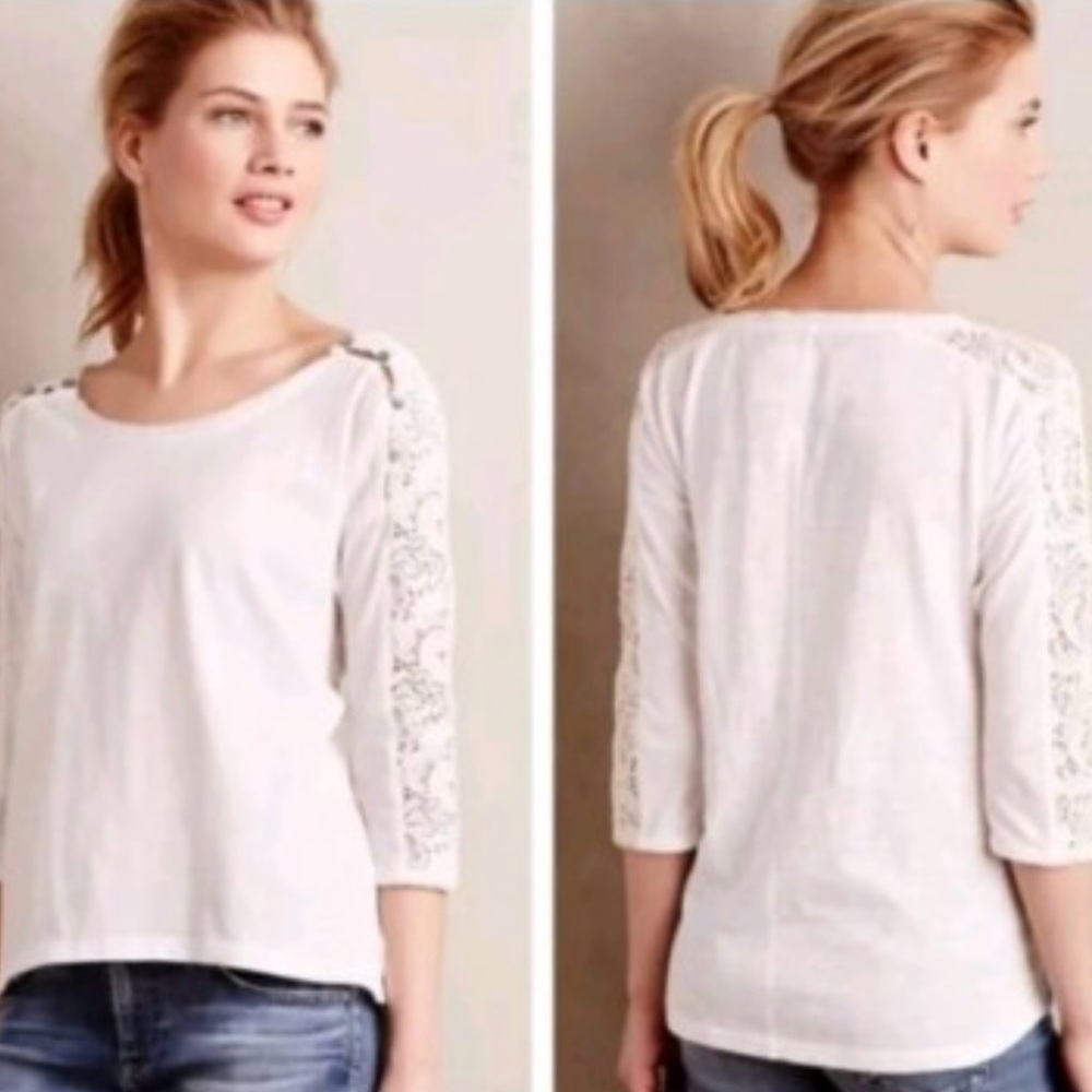 Little Yellow Button Mabel lace sleeve tee shirt top